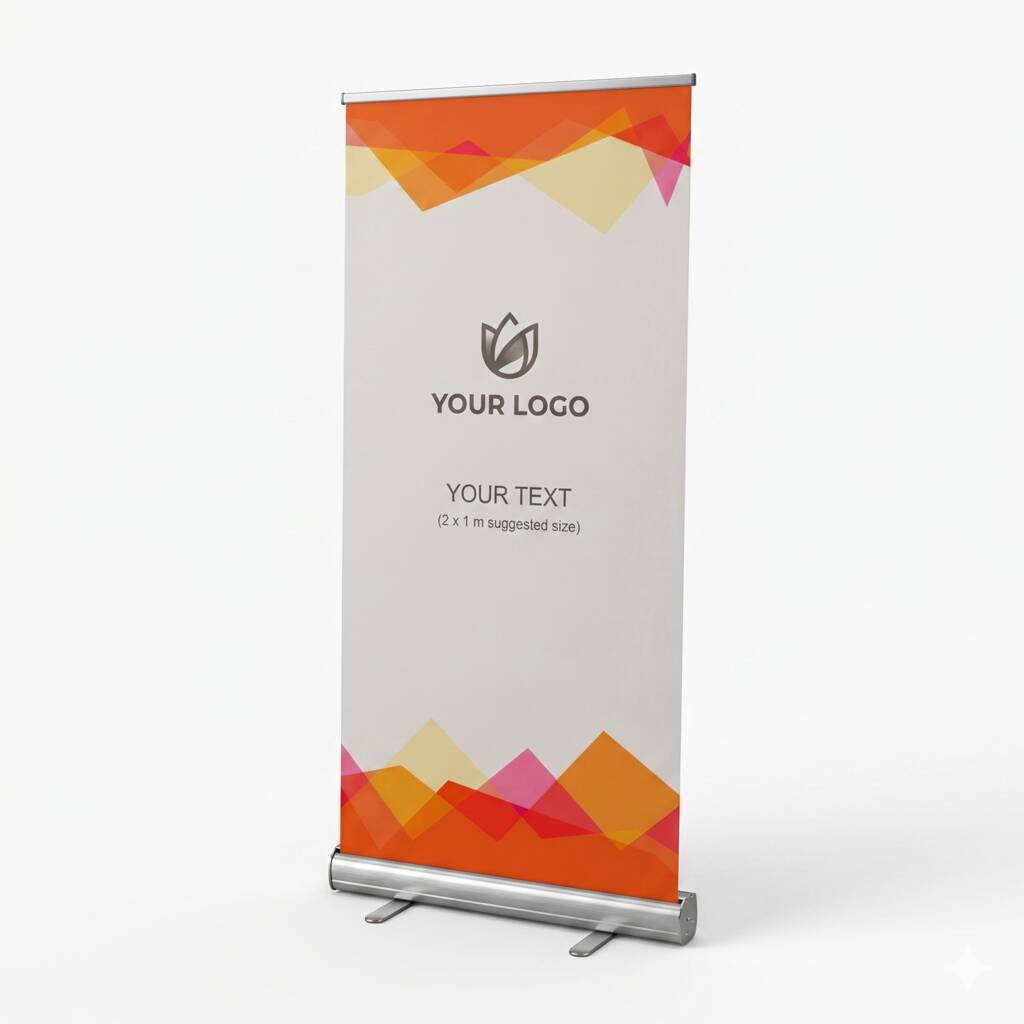 Roll-up salon événement — configurateur 3D signalétique publicitaire