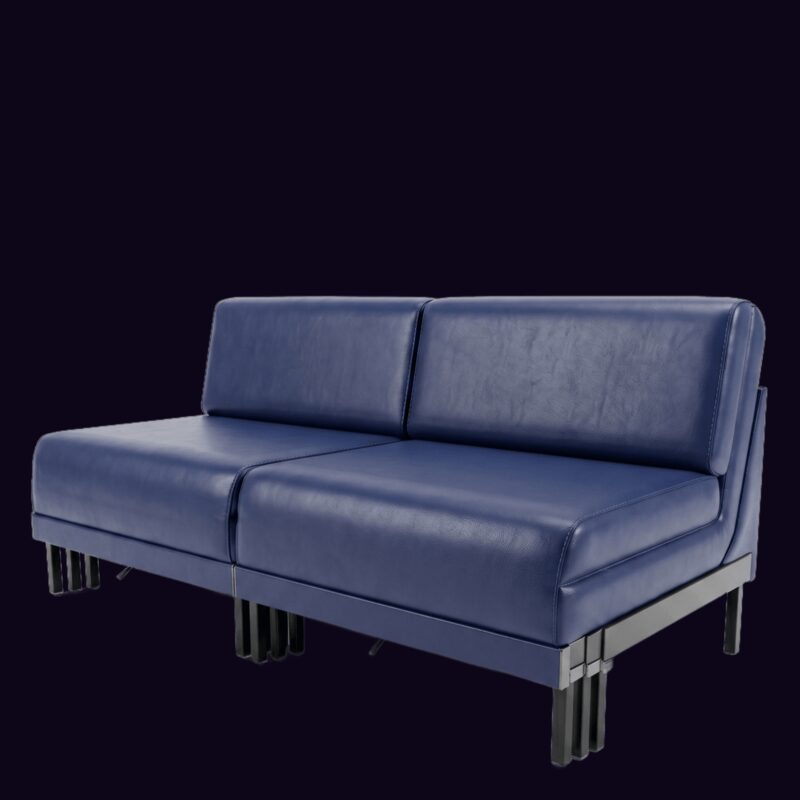 Canapé Likoolis cuir bleu modélisé en 3D pour un configurateur sur mesure