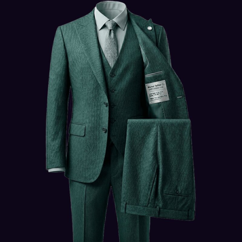 Costume homme trois pièces laine verte modélisé en 3D pour un configurateur sur mesure
