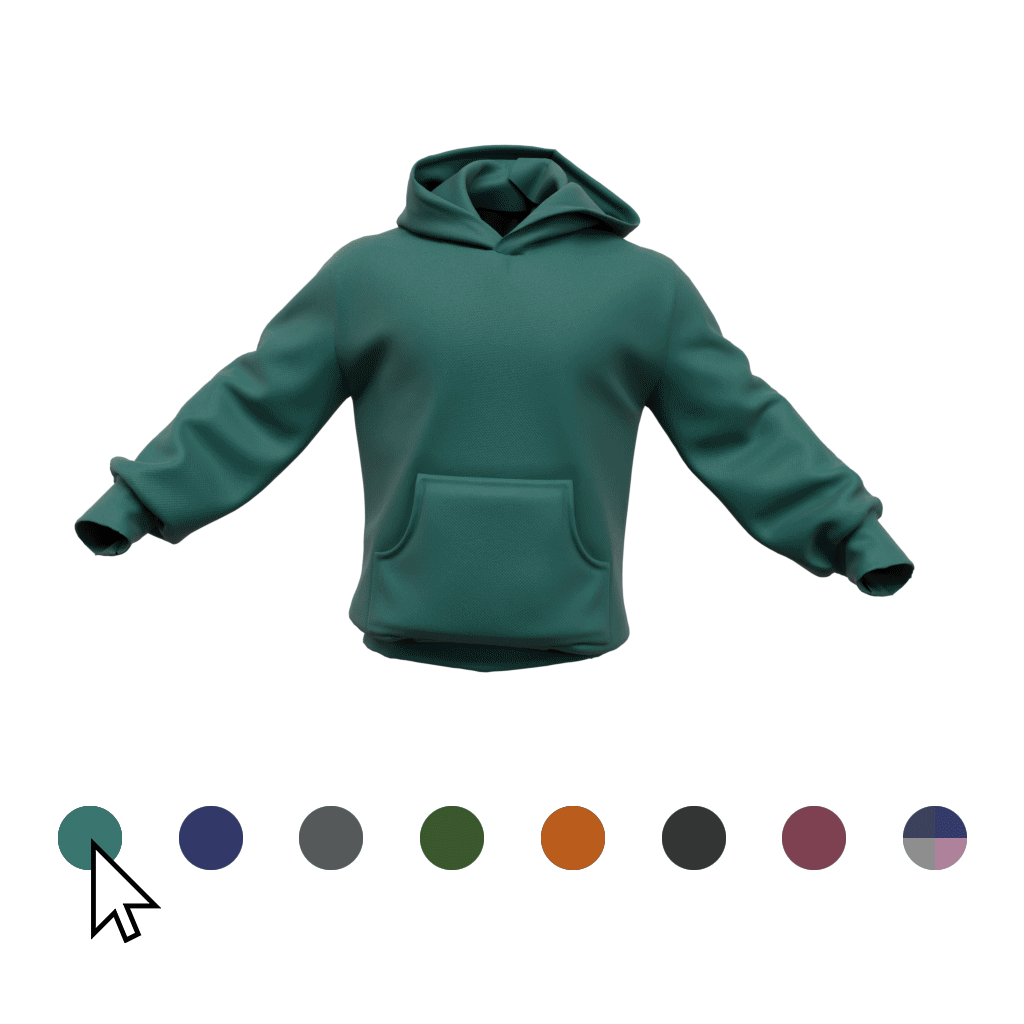 Sweat capuche configurateur 3D — choix couleur multicolor et marquage marque