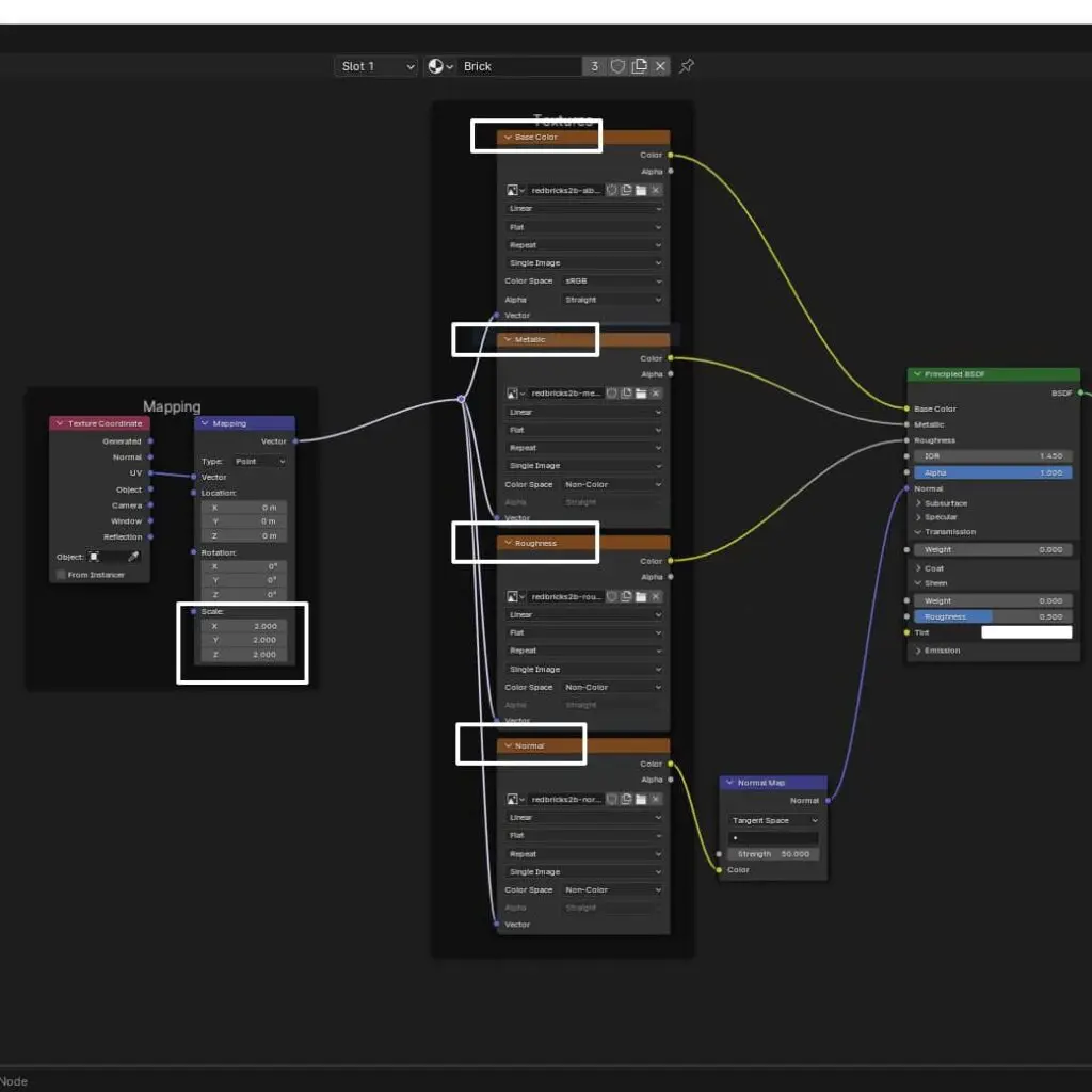 Interface Blender Shading — nœuds PBR pour matière 3D configurateur