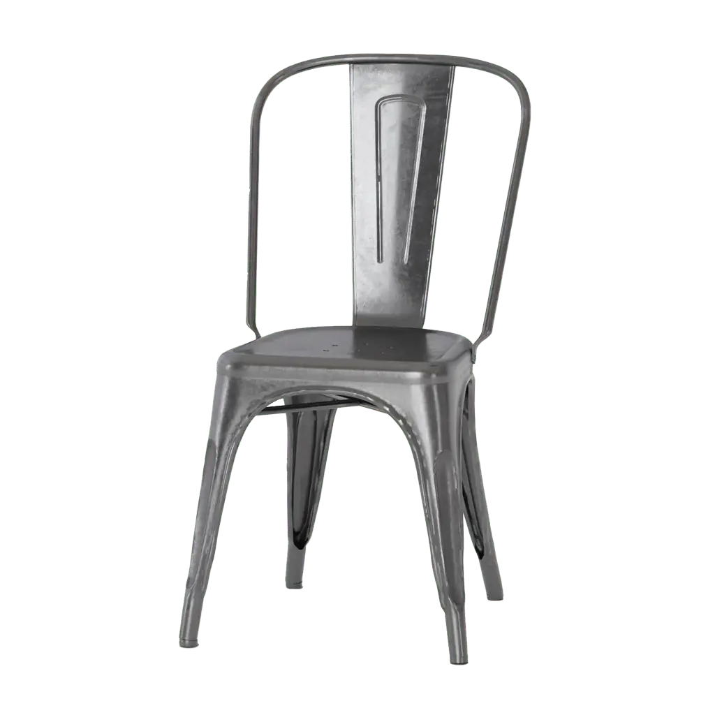Tolix chaise A métal brut gris — packshot studio photoréaliste