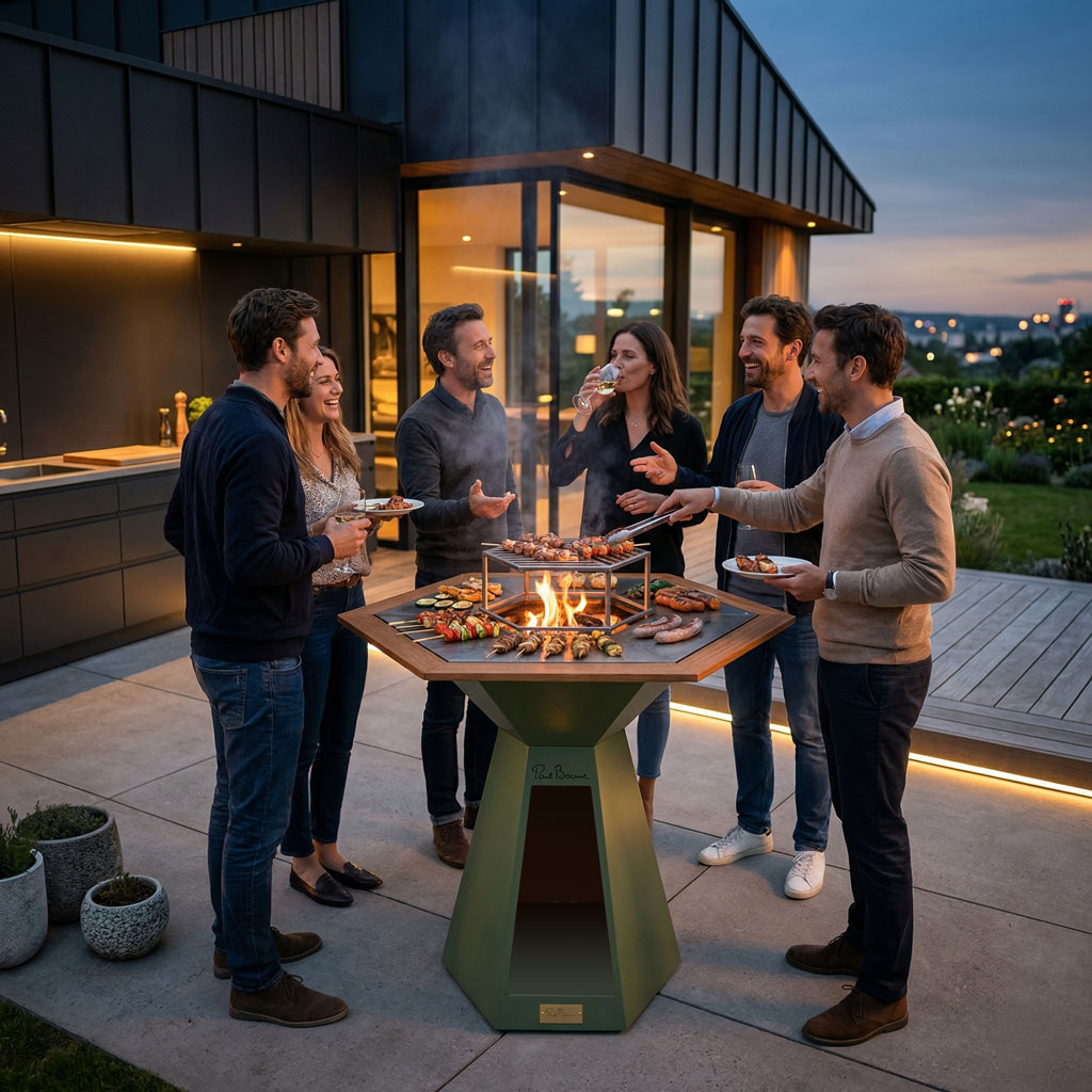 Groupe d'amis autour d'un brasero — expérience réalité augmentée configurateur 3D