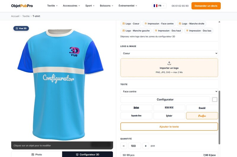 Demo configurador 3D camiseta personalizable