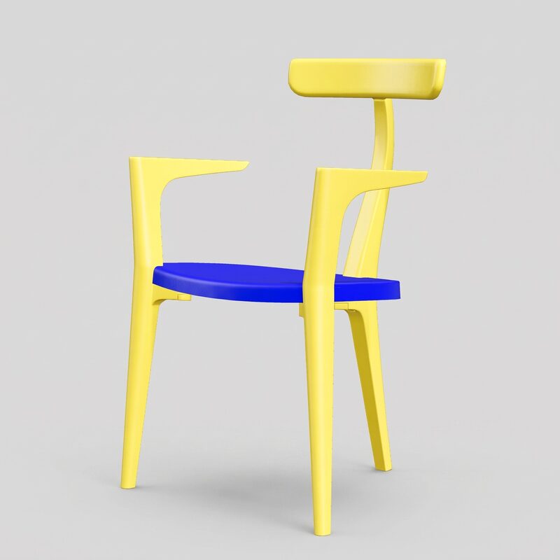 Beluga-Stuhl von Polimair, Farbe 1, Studio-Packshot generiert vom KI-Fotostudio von 3DVue aus dem 3D-Modell